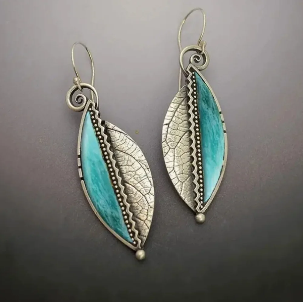 Last One! NEW! Faux Turquoise Leaf Earrings